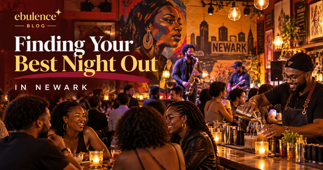 Interior of a Newark nightlife venue showing warm lighting, bar counter, and patrons gathered for an evening out